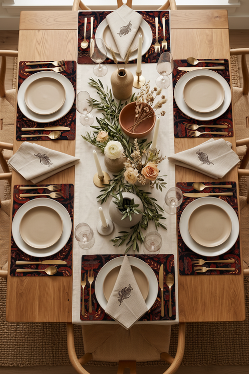 Embroidery Napkin Leaf Brown (set of 4)