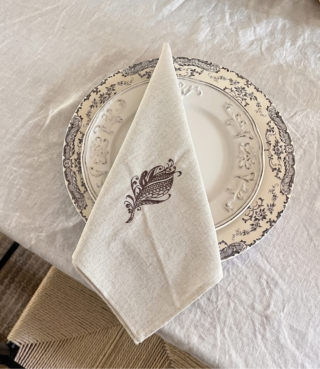 Embroidery Napkin Leaf Brown (set of 4)